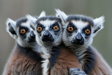 Ring-tailed lemur (Lemur catta) family - obrazy, fototapety, plakaty