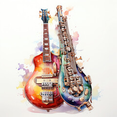 Naklejka premium Watercolor English Horn Illustration, Generative Ai