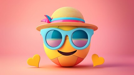 Beach ball in a hat sunglasses and like heart icon