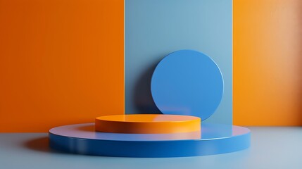 empty blue and orange podium for showcase product mockup