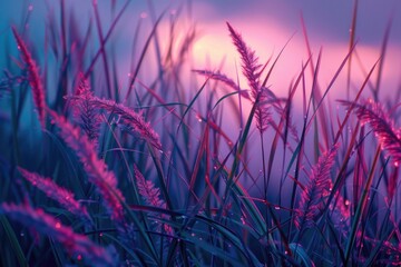 Close-up of grass with sunset in background. Ideal for nature and landscape concepts