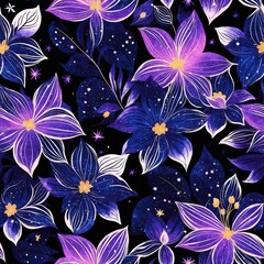 Midnight Flowers Seamless Pattern Background