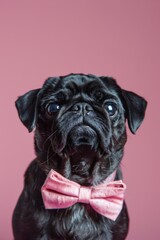 Obraz premium A black dog wearing a pink bow tie, perfect for pet lovers