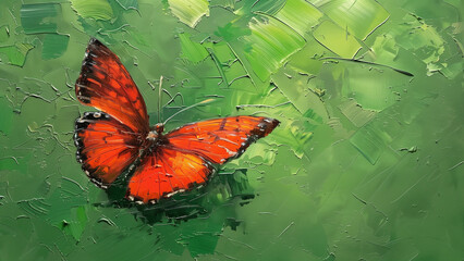 Emerald Canvas: A Red Butterfly’s Flight