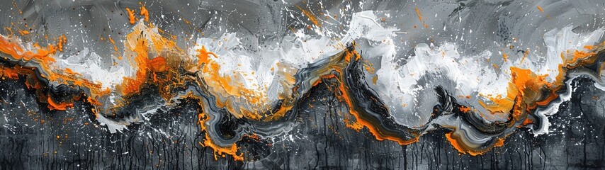 Liquid abstract background banner black, white and orange