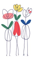 minimalistic illustration of flowers. poster for interior. line and color spots