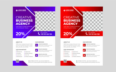 corporate modern Creative abstract business flyer design template with blue and red color. trendy A4 size flyer design with minimalist layout