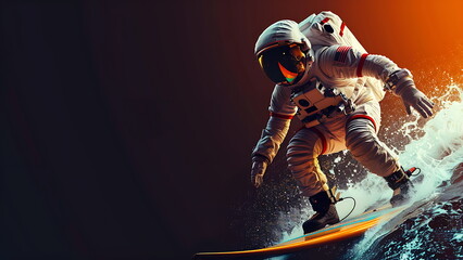 astronaut on surfing board isolated on black background. generative ai
