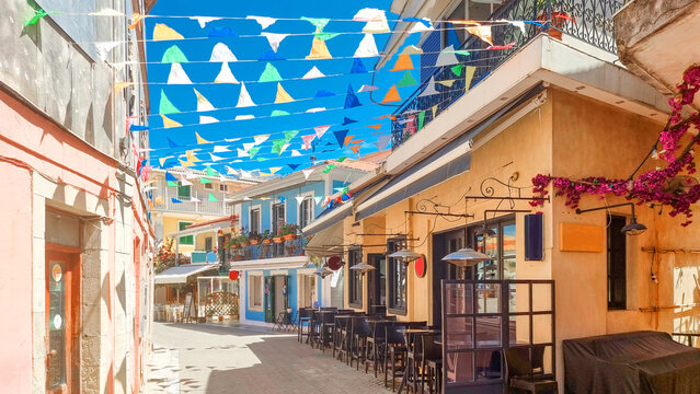 Fototapeta lefkada city in spring season greece greek tourist resort