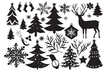 Naklejka premium set of christmas element black silhouette vector