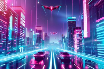 Experience the bustling streets of a futuristic city in virtual reality, complete with flying cars and vibrant neon lights.