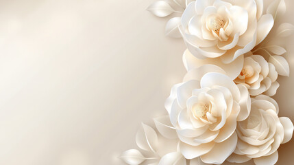 Obraz premium White roses on a beige cream background with space foy copy or design