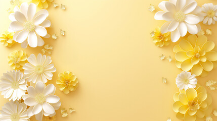 White flowers on a yellow background with space for text and design