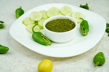 Mint and Green Chilli Sauce, Made with Tamarind Mint Coriander and Spices. Podina Chatni