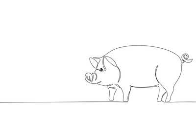 Pig, one line continuous. Pig line art view. Hand drawn vector art.