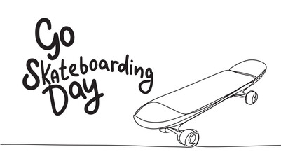 Fototapeta premium Go skateboarding Day banner. Line art skateboard. Hand drawn vector art,