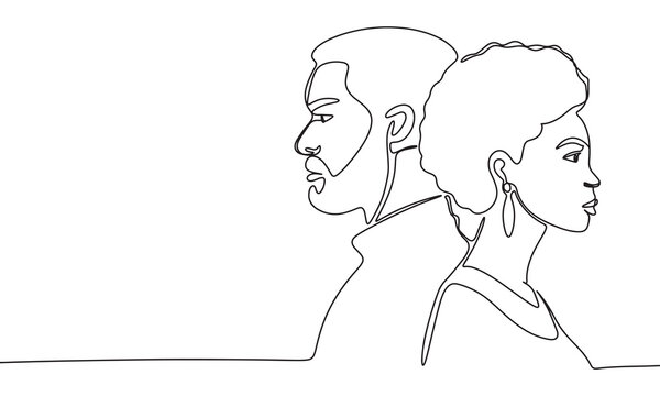recommend clip art: African man and woman profile, one line continuous. African people line art. Hand drawn vector art.