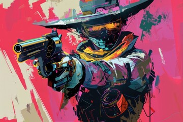 A man in a cowboy hat holding a gun. Perfect for western-themed designs