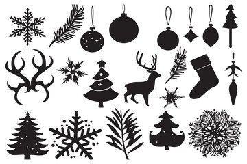 Christmas set of design elements silhouettes
