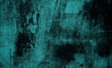 Old wooden board background, Blue Plastered rusty concrete wall, Dark blue green wall textured...