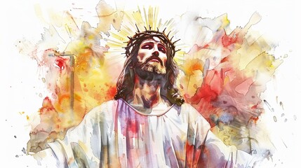 Elegant watercolor illustration of Jesus with the crown of life victorious and inspiring