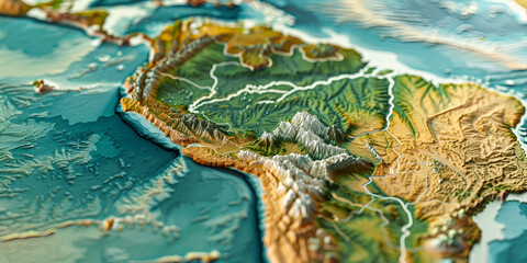 Greenery mockup Close up map of south america and argentina country abstract terrain map of south america