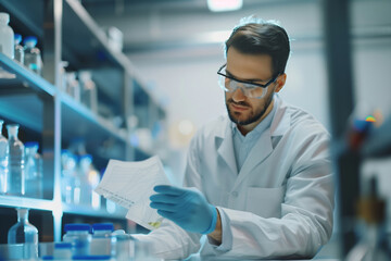male researcher scientific research and Working in a lab, highlighting the importance of documentation in research.