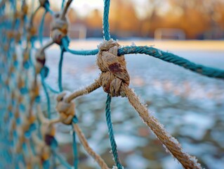 closeup white goal soccer net