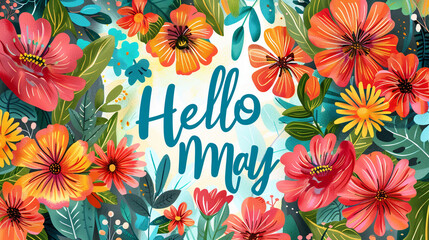 a vintage Day greeting card with the words "Hello May" written in a classic font style