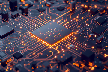 chip on circuit board , Artificial Intelligence concept,intricate electronic components