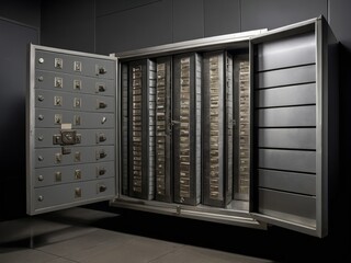 bank safety deposit boxes in secure vaultrows of numbered boxes