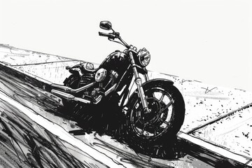 Detailed black and white drawing of a motorcycle. Ideal for automotive design projects