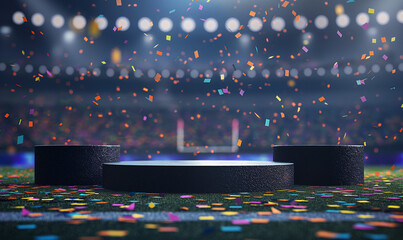 Confetti and Spotlight on Stage, Festive Event Background with Copy Space