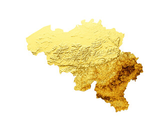 Belgium Map Golden metal Color Height map 3d illustration