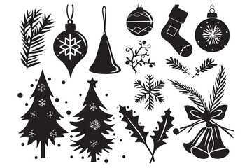 Christmas set of silhouettes for design on a white background, vector illustration