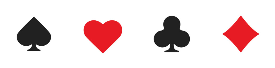 Hearts diamonds clubs spades sign chips. Suit deck of playing cards on white background. Isolated vector illustration.