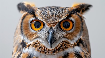 Close up of a beautiful owl on a white background 