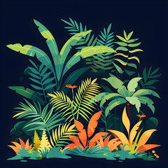 A minimalistic flat illustration of a jungle set in a tropical environment, ideal for nature-themed designs and projects.