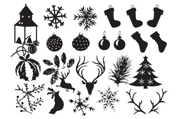 Christmas set of silhouettes for design on a white background, vector illustration