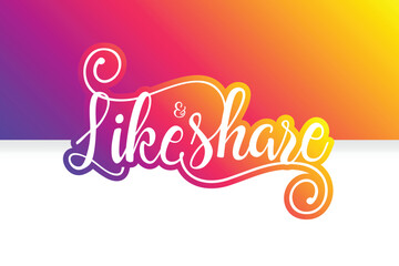 Like and Share Banner Card with Lettering. Colorful design.