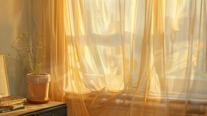Morning Serenity: Beige Curtains in the Early Light