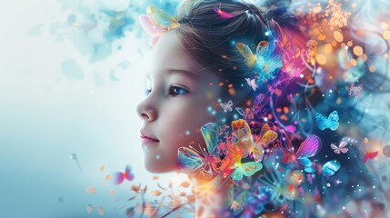 The thought system of the kid's brain, memory, learning, and behavior of the human body. Kid creativity.