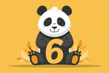 A panda bear sitting on the ground with the number six. Suitable for educational and children's themed projects