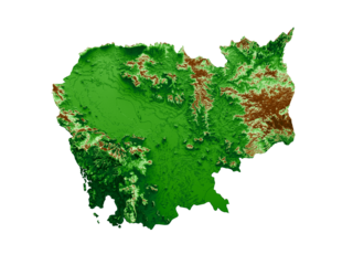 Cambodia Topographic Map 3d realistic map Color 3d illustration