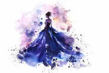 The watercolor painting of a young woman s debutante ball, dressed in a gown and being presented to society, Clipart minimal watercolor isolated on white background