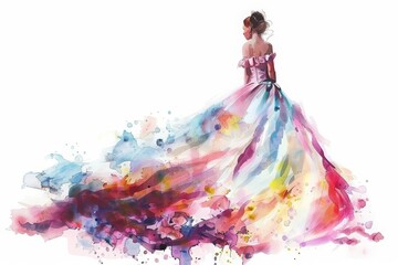 The watercolor painting of a young woman s debutante ball, dressed in a gown and being presented to society, Clipart minimal watercolor isolated on white background
