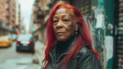 Obraz premium Old Black Woman with Red Straight Hair 1990s style Illustration.