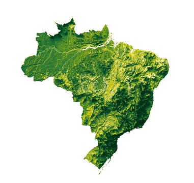 Fototapeta Brazil map with the flag Colors Red and yellow Shaded relief map 3d illustration