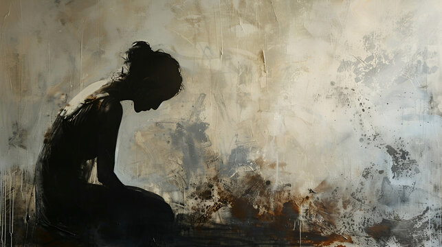 silueta de mujer deprimida con tristeza rodeada de ansiedad expresando sentimientos de soledad y estado de ánimo sin salida