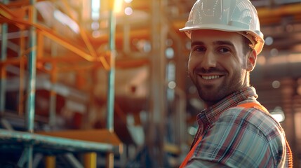 Obraz premium Construction engineer portrait in front of construction site